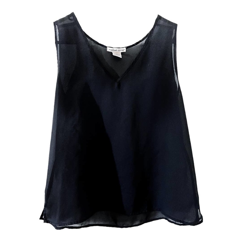 Notations Black Oversized Boxy Fit Sheer V-neck Tank Top Size L
